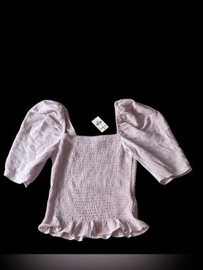 Express Lavender Smocked Puff-Sleeve Square Neck Top